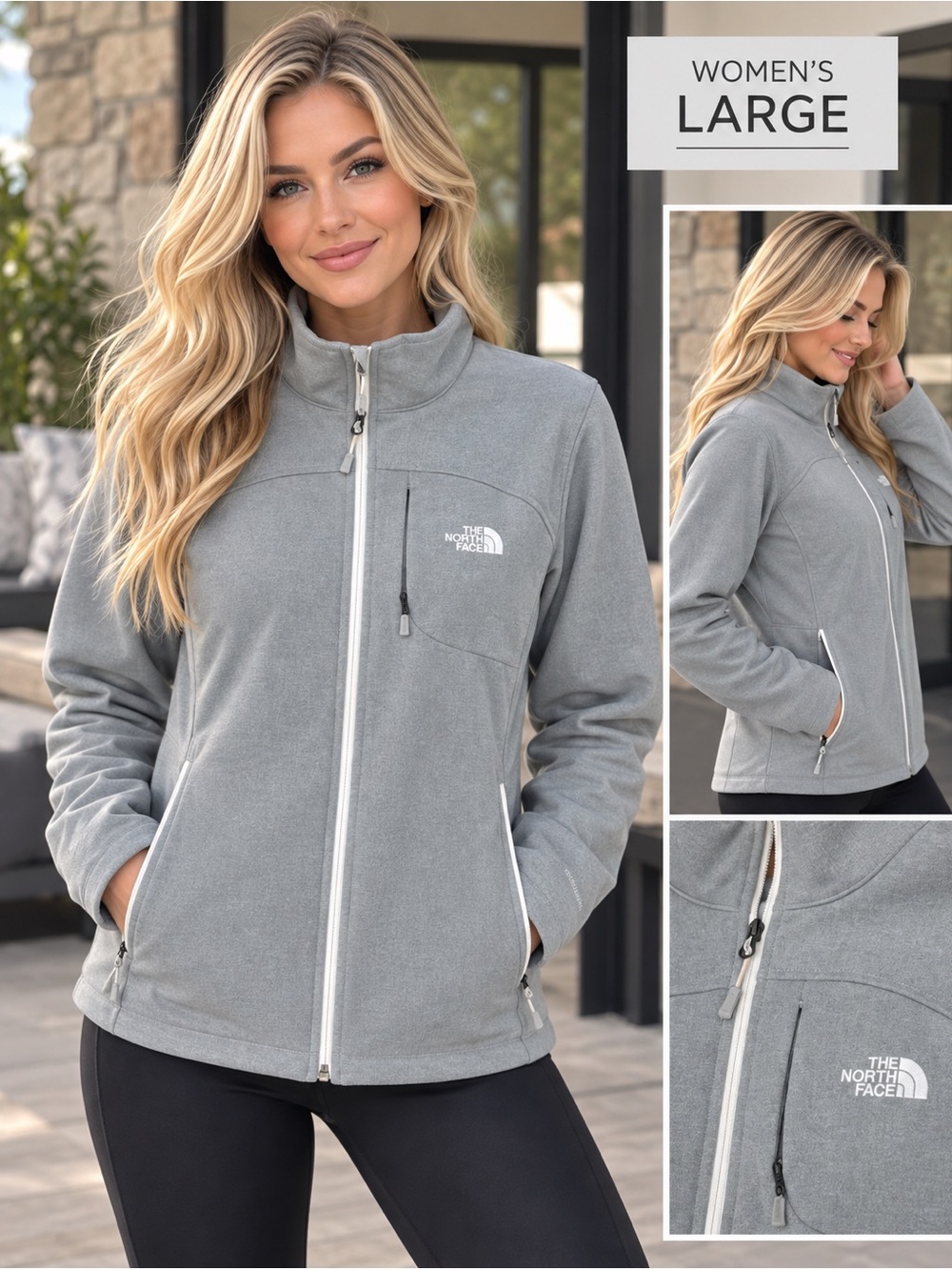 The North Face Women’s large Light Gray Full-Zip waterproof fleece lined Jacket